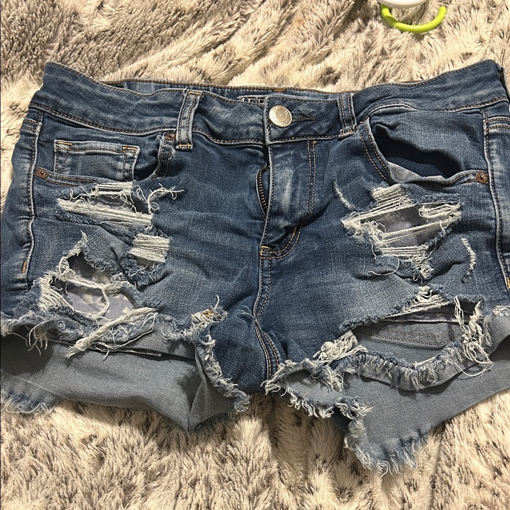 American Eagle Outfitters Blue Distressed Jean Shorts